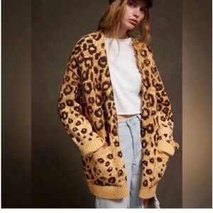 Free People Tan Leopard Cardigan